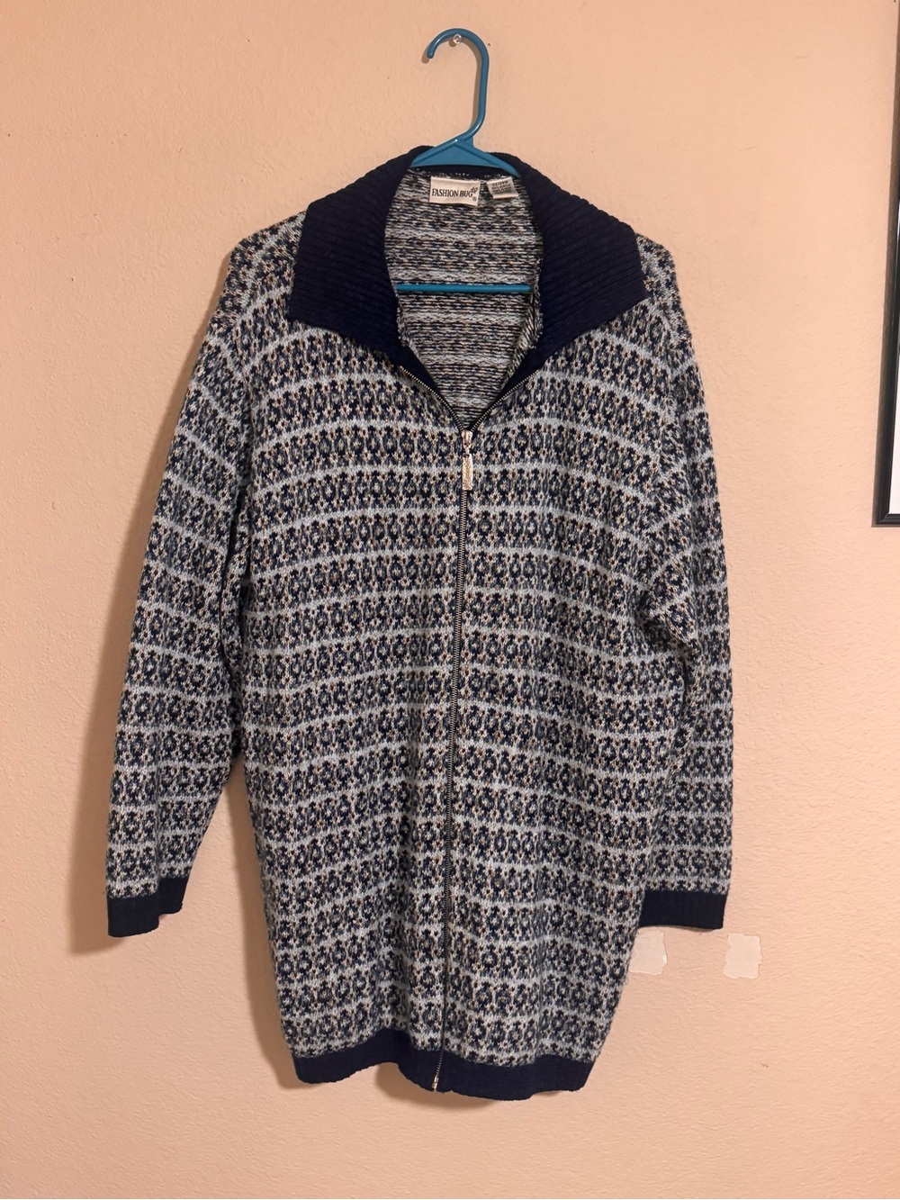 Fashion Bug Navy and Gray Zip-Up womens Sweater